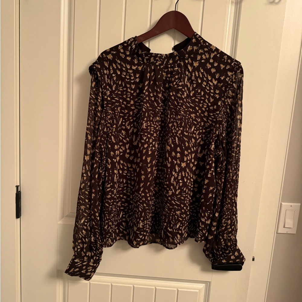 Brown print blouse long sleeves size XL by Joie. Made in China